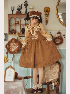 Teddy Bear Cookie Embroidery Corduroy Sweet Lolita Dress JSK by Alice Girl (AGL94)